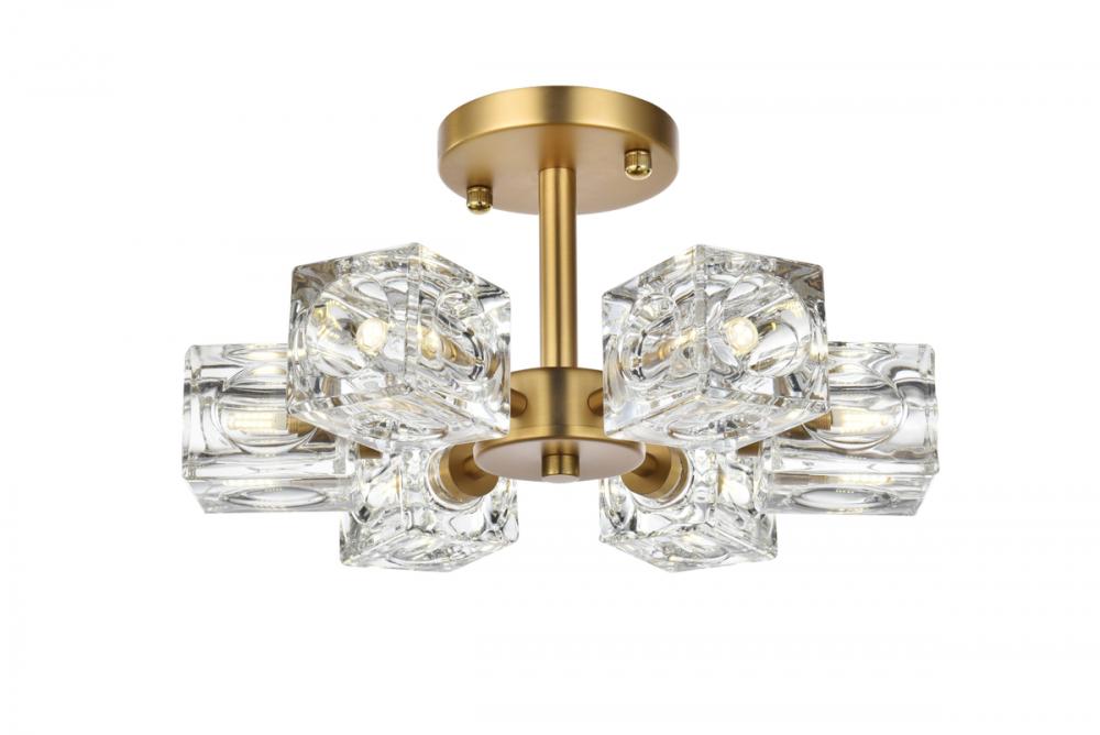 Lyra Flush Mount D14&#34; H7&#34; L6 Satin Gold