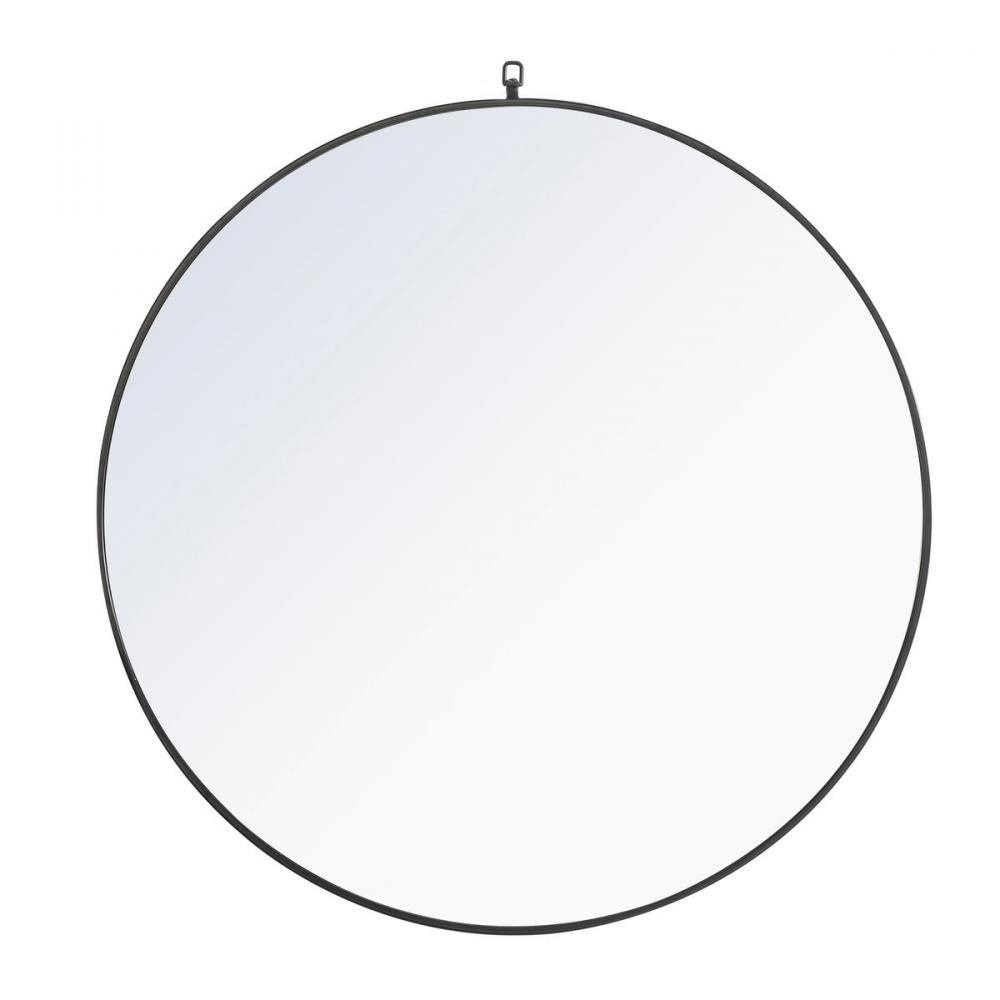 Metal Frame Round Mirror with Decorative Hook 42 Inch Black Finish