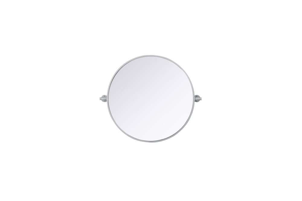 Metal Frame Round Mirror D24&#34; Silver