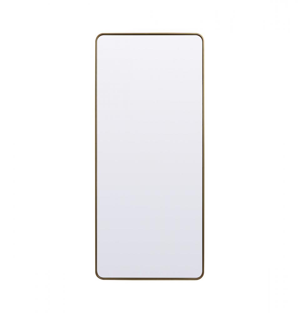Soft Corner Metal Rectangle Full Length Mirror 32x72 Inch in Brass