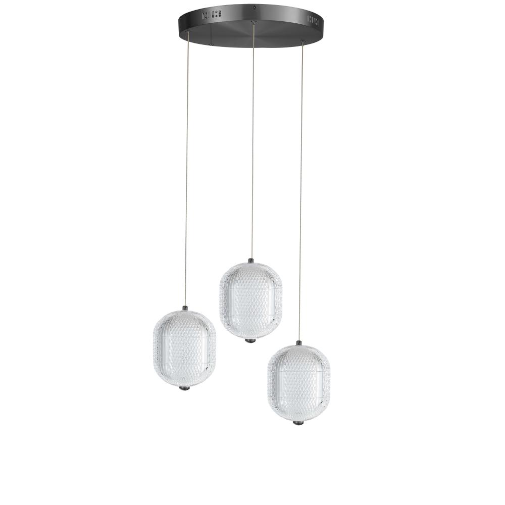 21W Multi Light Pendant in Matte Black w/ Clear Pattern Acrylic