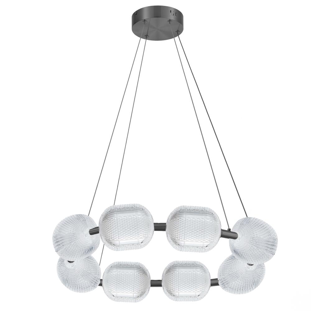 56W Chandelier in Matte Black w/ Clear Pattern Acrylic