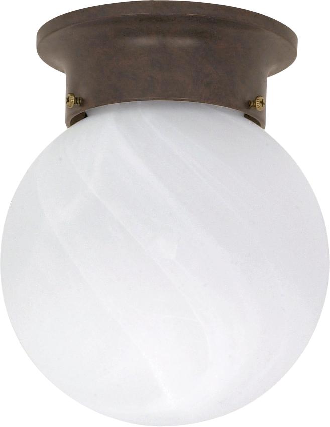 1 Light - 6&#34; Flush with Alabaster Glass - Old Bronze Finish