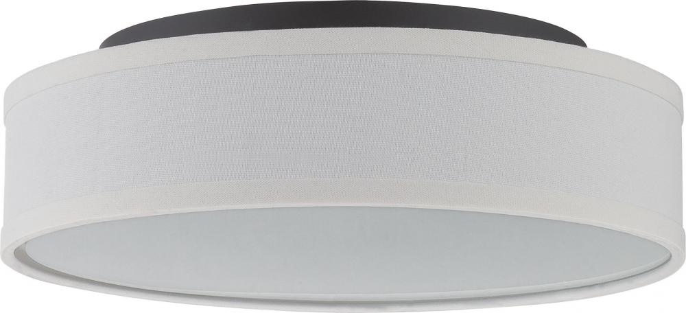 Heather - LED Flush with White Linen Shade - Aged Bronze Finish