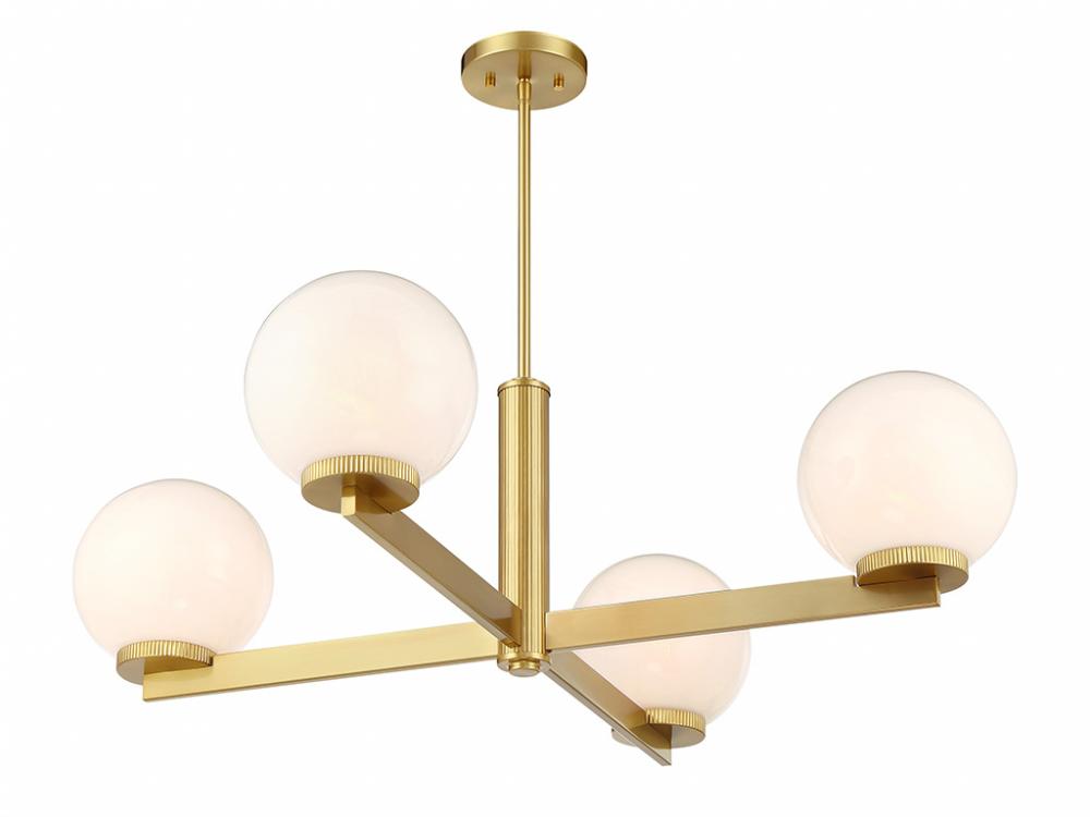 4-Light Chandelier in Natural Brass