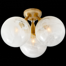 ES Lighting ARN 4401HAB-WG - V.C. Cristol Large Triple Flush Mount in Hand-Rubbed Antique Brass with White Strie Glass